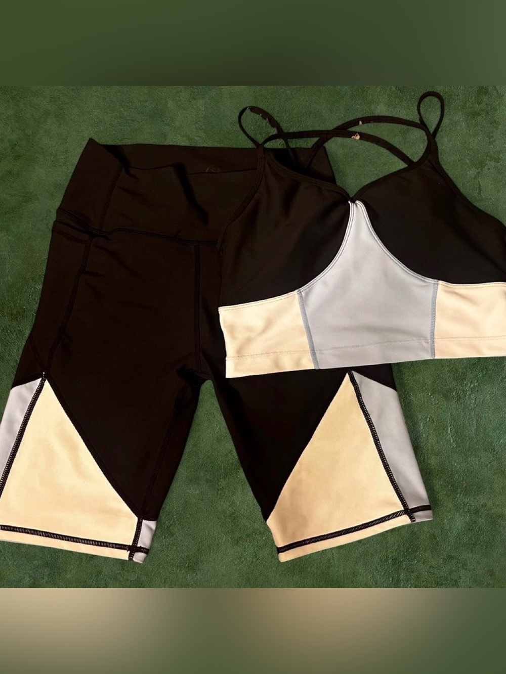 Sage collective Sports Bra & Bike Shorts Set - Black, Cream, Light Gray